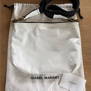 Isabel Marant White Leather Shoulder Bag with Black Contrast Strap
